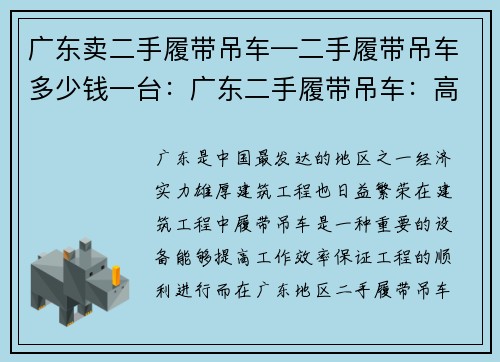 广东卖二手履带吊车—二手履带吊车多少钱一台:广东二手履带吊车:高效稳定,质优价廉