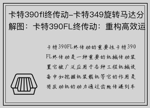 卡特390fl终传动-卡特349旋转马达分解图:卡特390FL终传动:重构高效运输方案