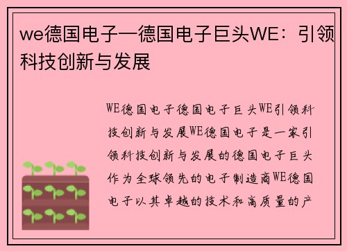 we德国电子—德国电子巨头WE:引领科技创新与发展